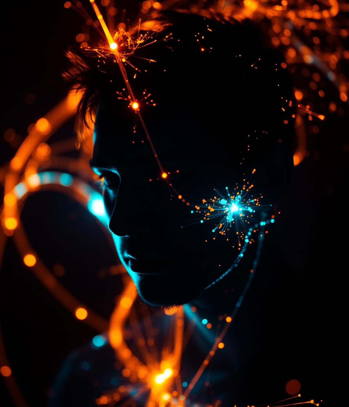 Human silhouette augmented by light